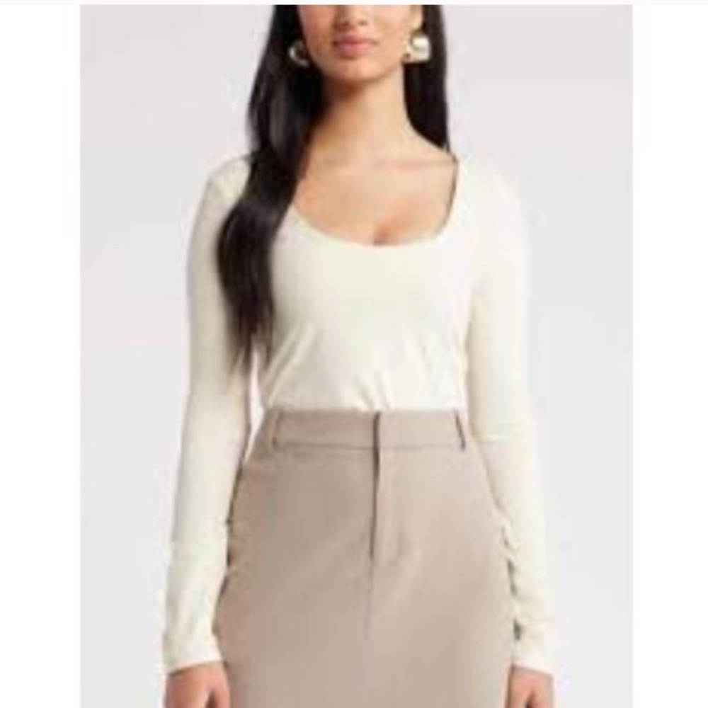 NWT- Open Edit Smooth Edit Scoop Neck Top, Ivory Dove, size XL